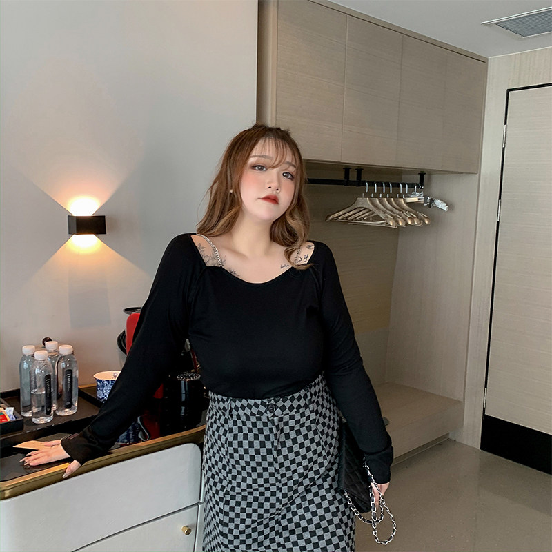 Hitong's big size women's dress fat mm temperament slim chain side collar covered with undershirt 100 hitch bottom blouse