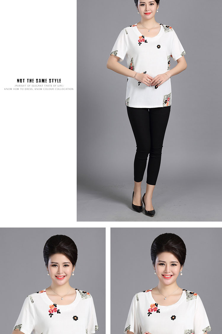 Mùa thu 2019 rộng kích thước lớn tay dài cotton nữ và vải lanh thêu thêu cộng với phân bón để tăng áo thun mẹ - Quần áo của mẹ thời trang tuổi trung niên u50
