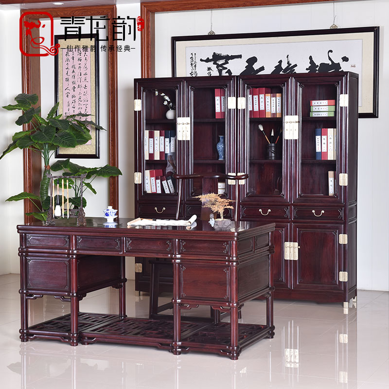 Redwood furniture Zambia Blood Bookroom Furniture Four Pieces of Desk Bookcabinet Group of the Chinese Solid Wood Antique Picture