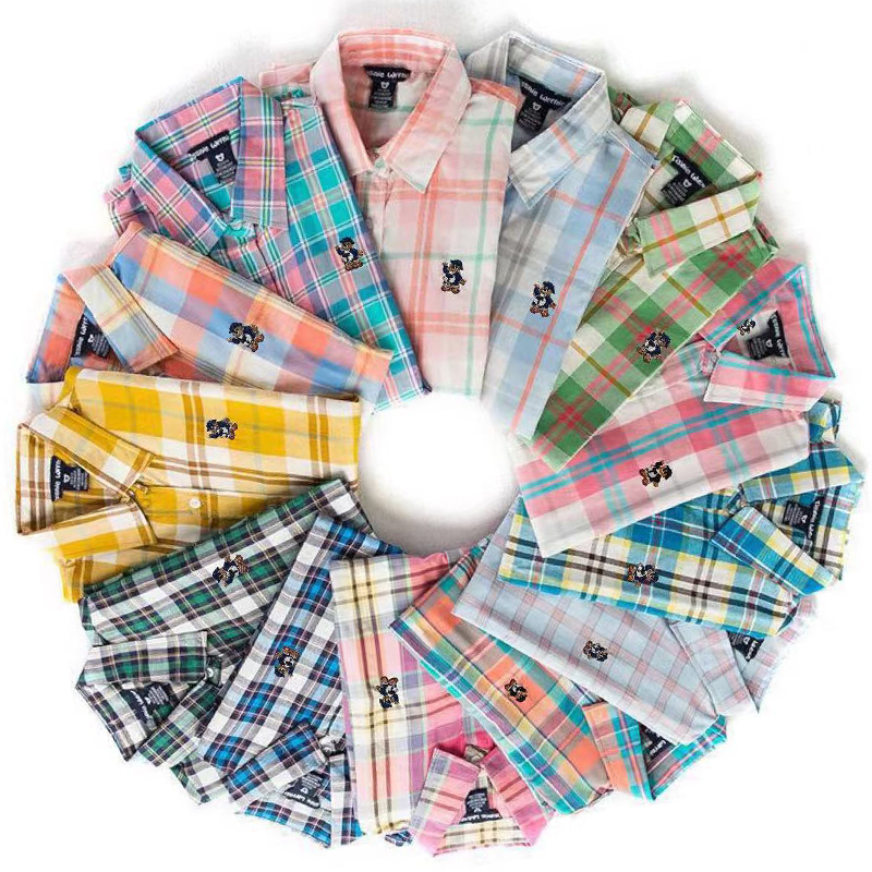 Plaid Shirt for Women, Summer 2026, Thin Long-Sleeved Pure Cotton Bear Shirt, Sun Protection Outerwear, Loose and Versatile