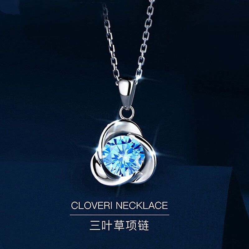 Lucky Blue Zircons Silver Decorated Platinum Recommended Light Luxury Pure Silver Necklace Original Design Seven-day Valentine's Girlfriend Gift