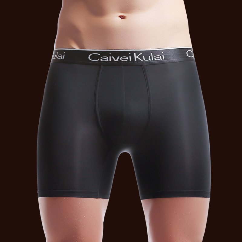 Ice Silk Men's Boxer Briefs, Extended Length, Anti-Chafing, Training, Running, Sports Shorts, Large Size, Quick-Drying, Summer