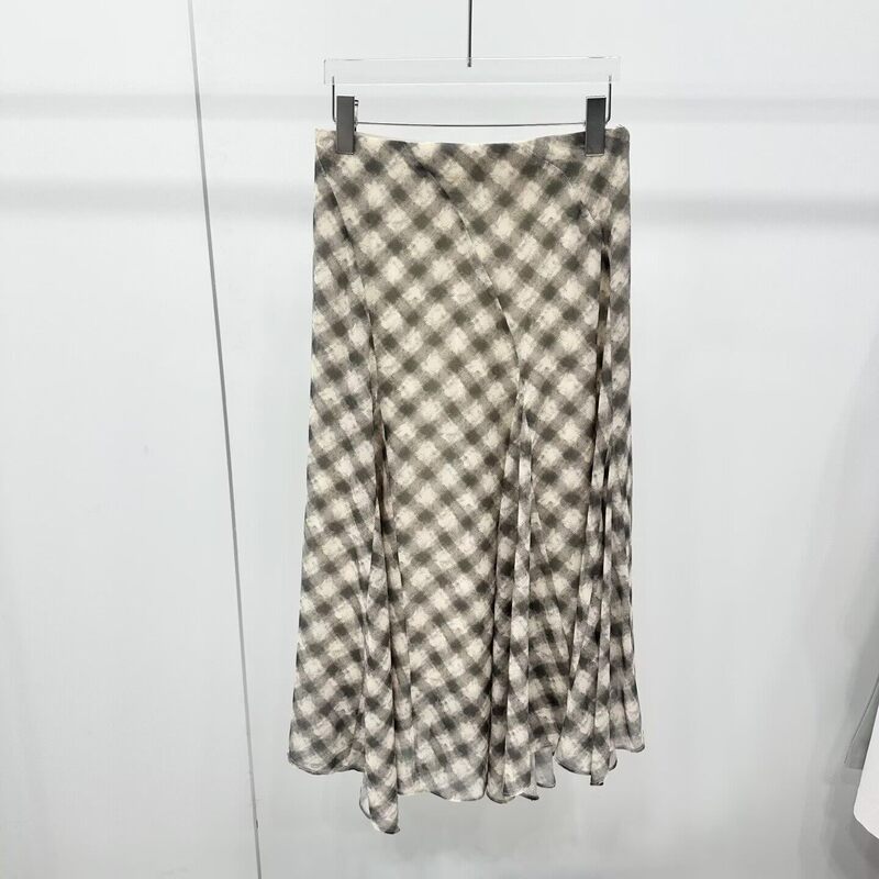 Ainuosi Original Authentic 2026 Summer Style Elegant Slimming Plaid Printed Mid-Length Skirt for Women Br352139