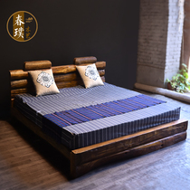 Old elm full solid wood bed 2 meters bed and breakfast retro master bedroom household double bed 1 8m zen can be customized net celebrity bed