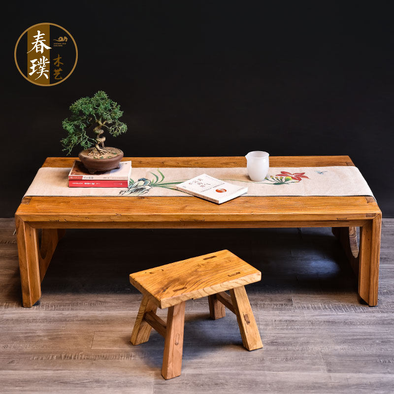 Japanese tatami low table small coffee table custom old elm low table solid wood tea table Kang table Chinese balcony table