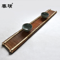 Tea holder coaster Bamboo woven tea cup Tea bowl base tray Old goods long strip Kung Fu tea tea table accessories waterproof and anti-scalding