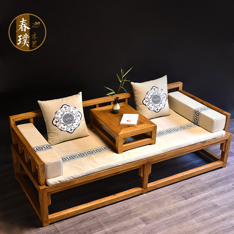 Old elm wood New Chinese style Bed Solid Wood Sofa Home Innate modern minimalist Living room Bed Zen of the Living Rohantaine