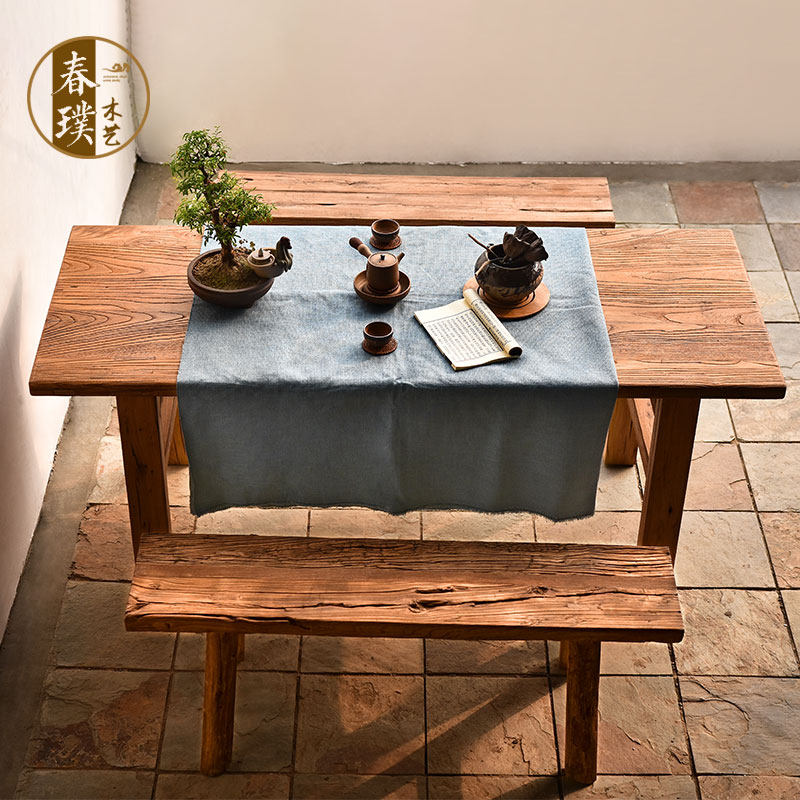 Old Elm Wood Tea Table Zen Yutio Tea Taichung Style Dining Table Solid Wood Table And Chairs Combined Hotel Restaurant Minima Long Board Table