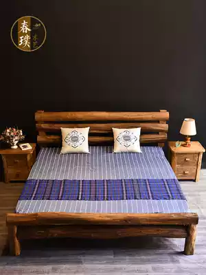 Old Elm full solid wood bed 2 m B & B retro master bedroom home double bed 1 8m Zen can be customized Net red bed