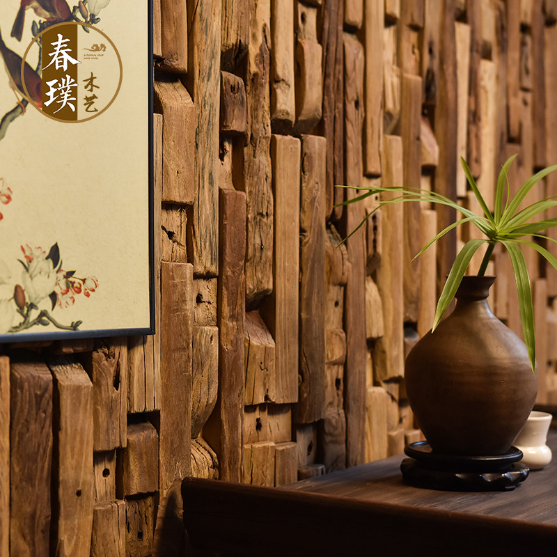 Old Elm Wood Decorated Board With Wall Panel TV Background Wall Vin Fossil Mosaic Solid Wood Weathering and rugged wall