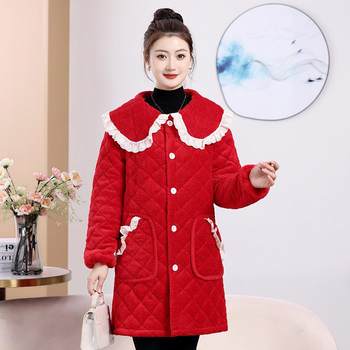 Mid-length cotton jacket with velvet and thickening to keep warm Mid-length cotton jacket with velvet and thickening to keep warm