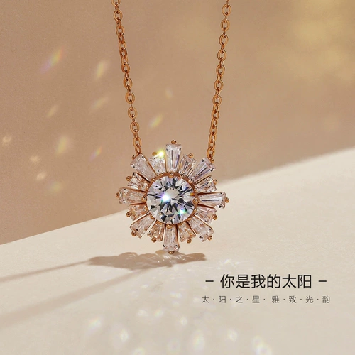 Swarovski, модное ожерелье, золотая цепочка до ключиц, стиль, серебро 925 пробы, 14 карат, розовое золото