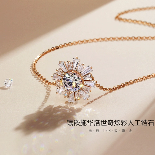 Swarovski, модное ожерелье, золотая цепочка до ключиц, стиль, серебро 925 пробы, 14 карат, розовое золото