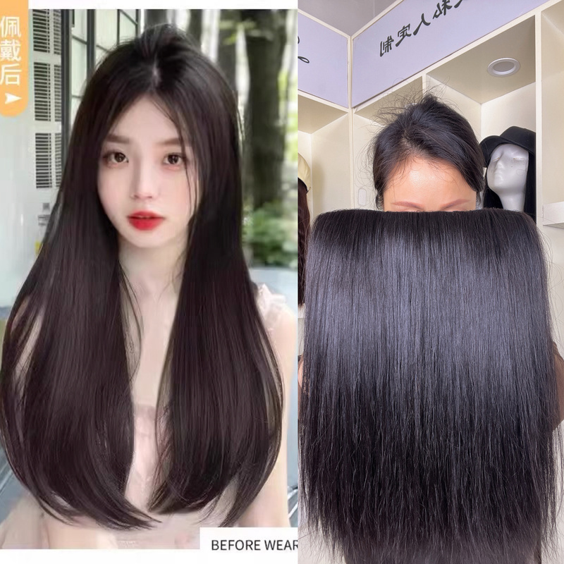 New One-Piece Seamless Hand-Woven Edge Invisible Hair Extensions, Full Human Hair, Thick and Fluffy Hairpiece