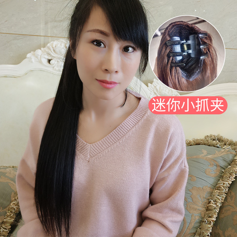 Ponytail real hair woman medium long hair natural realistic small scratch clip fake ponytail braid fluffy long straight hair tail wig piece