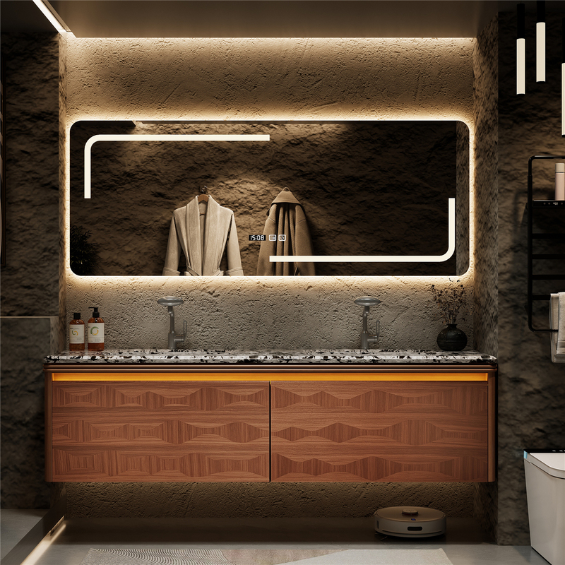High-End Natural Luxury Stone Bathroom Cabinet Set in Old Money Style for Villa and Large Flat Apartments, Featuring a Washbasin and Sink Cabinet High-End Natural Luxury Stone Bathroom Cabinet Set in Old Money Style for Villa and Large Flat Apartments, Featuring a Washbasin and Sink Cabinet