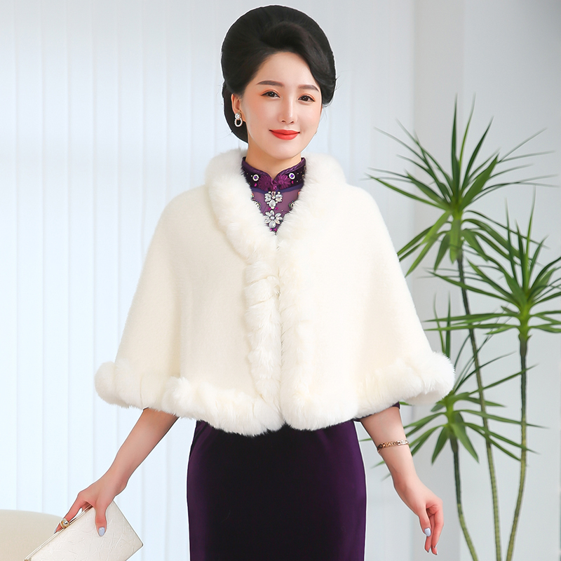 Cheongsam Shawl Bridal Wedding Toast Dress Fashionable Outerwear White Stylish Autumn and Winter Warm Fur Collar Cape Coat