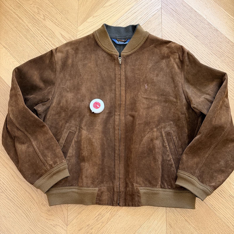 Rl Old Classic Style Cowhide Suede Retro Fleece Baseball Leather Jacket