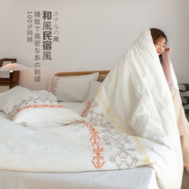 Day Style Folk Hangover Embroidery Washed Cotton Four Sets Pure Cotton Hotel Guesthouse Minima Pure Color Bed Bedding Double