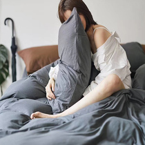 Baby Cotton Nude Sleeping Soft Cotton Four Piece Set Simple Pure Color Tianzhu Cotton Single Double Bed Sheets quilt cover Bedding