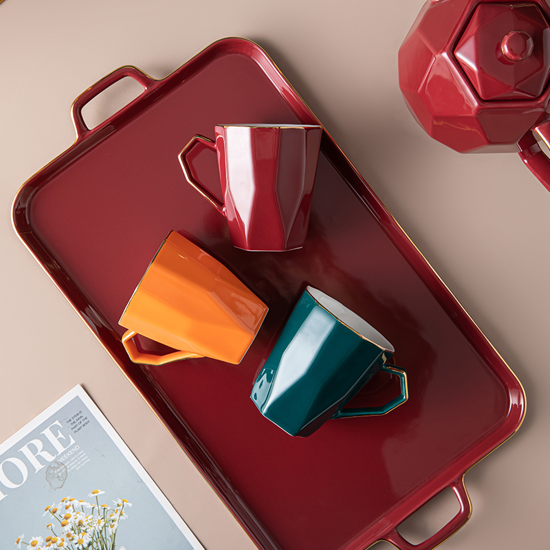 European rectangular tray water cup tea tray creative ceramic flower tea non-slip fruit tray gift tray