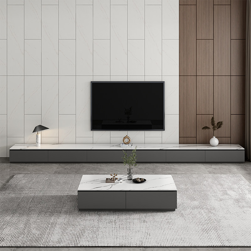 Minimalist floor TV cabinet coffee table combination Daping number super long modern minimalist light luxury living room slate TV cabinet