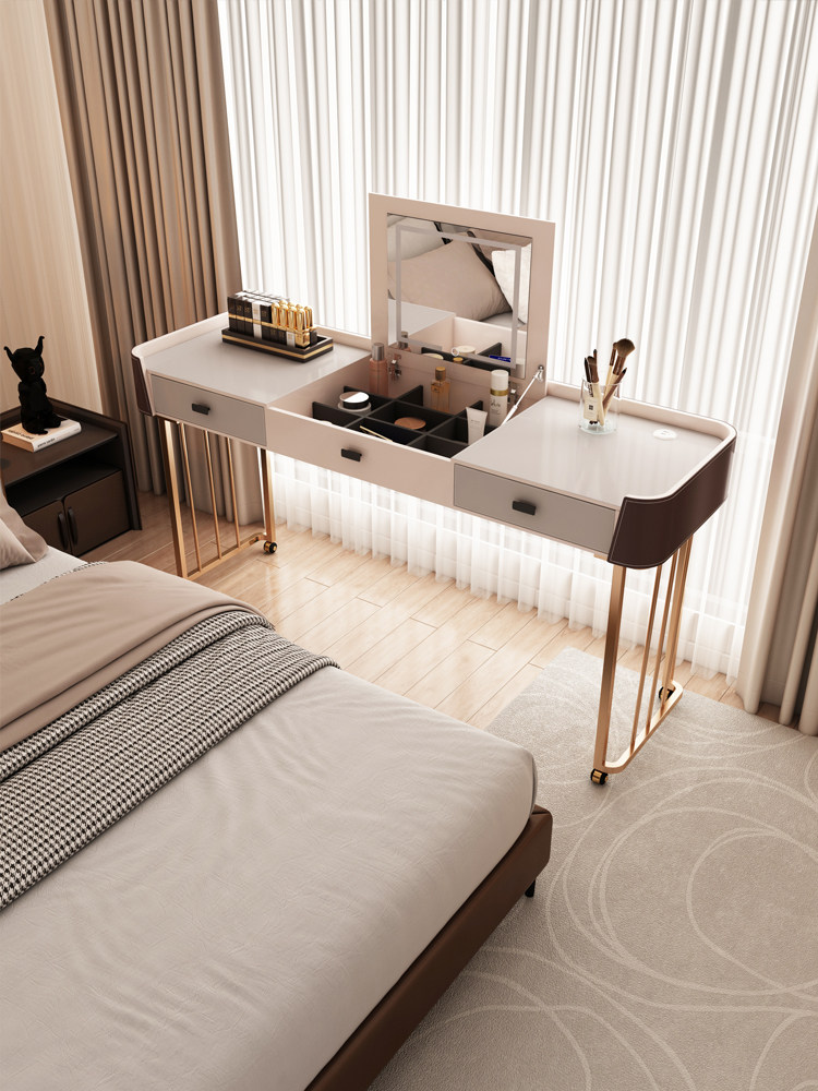 Cross bed table light luxury movable lazy desk home multi-function saddle leather bedroom simple makeup table computer desk