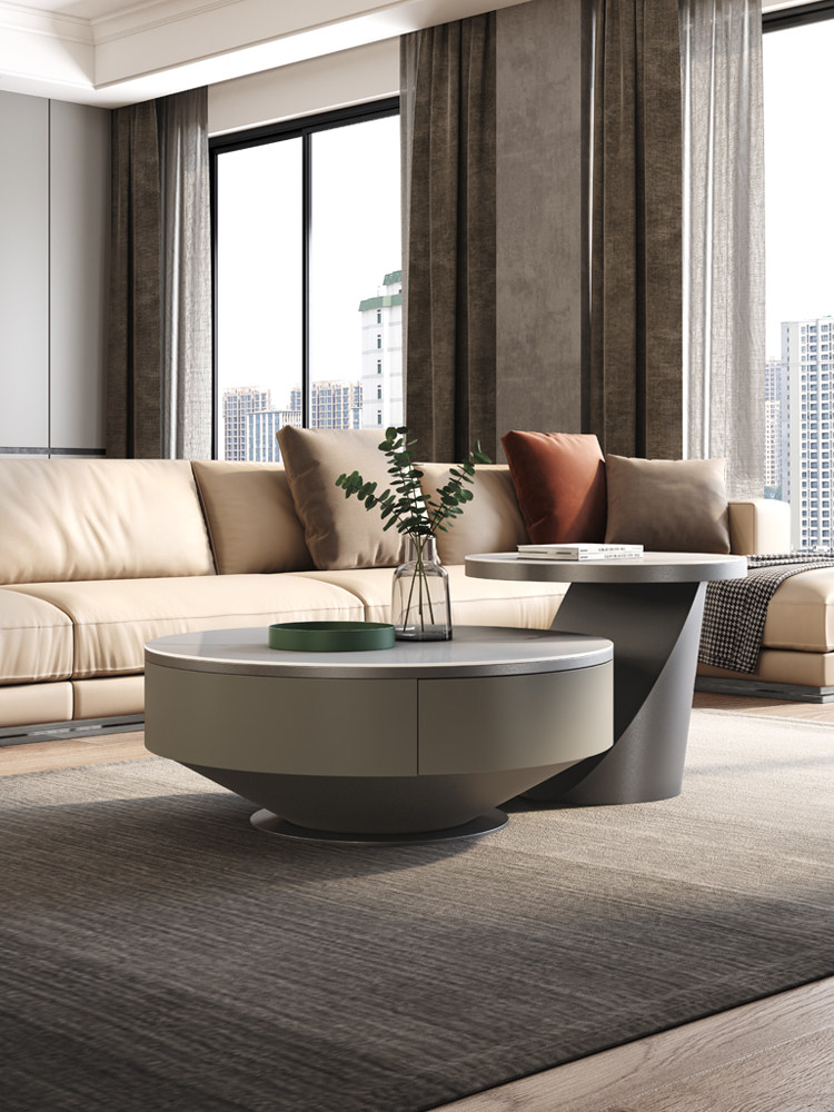 Italian Style Light Lavish Rockboard Tea Table Round Size Combined With Drawer Creative Designer Net Red Living Room Modern Brief