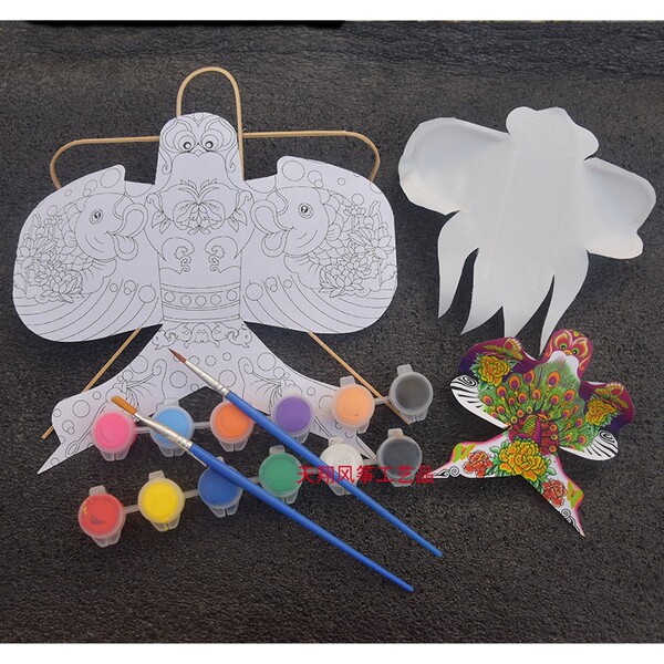 Weifang Teaching Handmade DIY Kite Semi-Finished Materials Blank Shayan Goldfish Painting Hand-Painted Kite Material Package