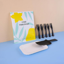 Birthday cake tableware paper plate set fork disposable plate knife fork dish baking wave fork water drop plate combination