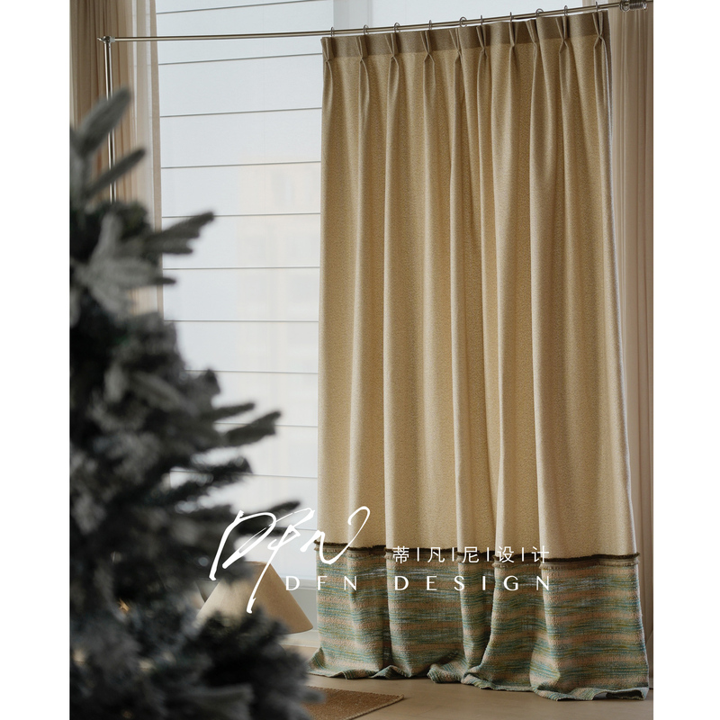 Vintage Bauhaus Wool Spliced Blue-Green Curtains 2025 New Model Bedroom Niche Mid-Century Horizontal Striped Fringe Vintage Bauhaus Wool Spliced Blue-Green Curtains 2025 New Model Bedroom Niche Mid-Century Horizontal Striped Fringe