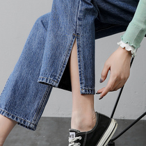 Split jeans womens loose straight tube pants chic2021 year new high waist pants slim wide leg pants tide