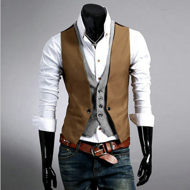 ແຟຊັ່ນການຄ້າຕ່າງປະເທດປີ 2023 ປອມສອງສີທີ່ຈັບຄູ່ເສື້ອກັນໜາວຜູ້ຊາຍແບບກະທັດຮັດຄໍ V-neck plaid splicing vest vest trend