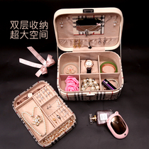 Jewelry storage box Large double-layer leather European-style Korean princess jewelry box Earrings earrings necklace bracelet watch box