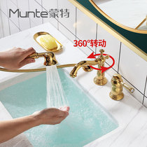  Men and women wash their hair Titanium gold suction stretch shower bathroom bathroom three-hole hot and cold basin faucet