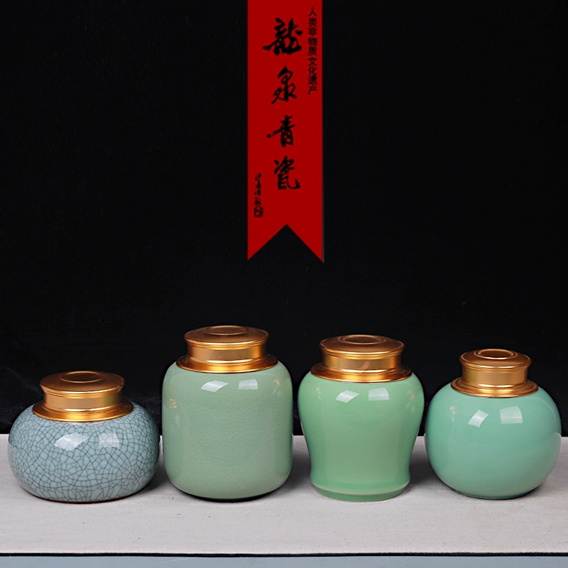 Long Tuyền Celadon Tea Caddy Kung Fu Bộ trà Jin Guanyin Hộ gia đình Trung Quốc Lưu trữ gốm sứ dung tích lớn Nồi kín - Trà sứ