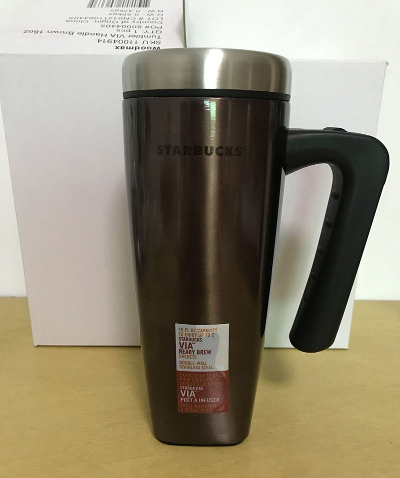 Starbucks stainless steel thermos water bottle kettle with lid handle handle can put coffee strips