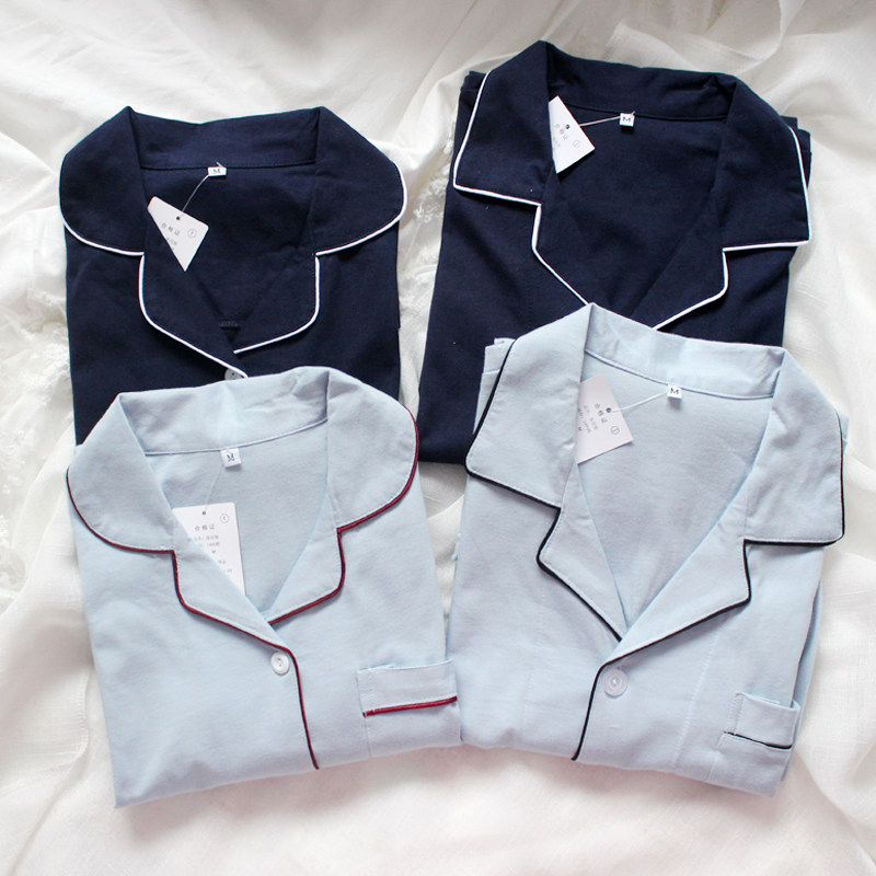 New knitted cotton Cotton couples long sleeves long pants men's and women's homewear set cardigan lapels