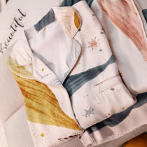 New spring summer style soft and high-quality tribute satin cotton silk sliding star empty long sleeve long pants pyjamas suit home clothes