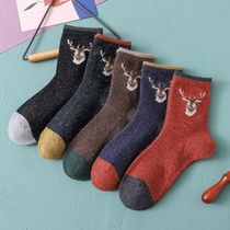 Purchase 5 Double autumn Winter Cartoon Deer Head Ideas Yarn College Wind Lady Warm Wool Socks Midbarrel Women Socks