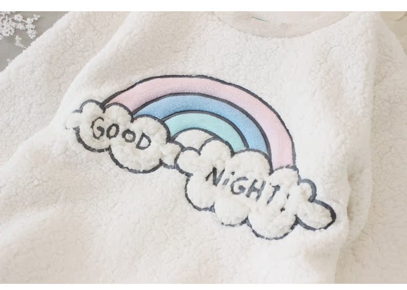 Phụ nữ cầu vồng thêu cừu ấm Bộ đồ ngủ chân dày dày Bộ đồ phục vụ mùa đông đồ mặc nhà cao cấp