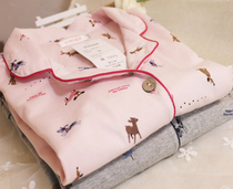 Knitted Cotton Puppy Small Deer Pattern Long Sleeves Long Pants Home Suit Sleeping Suit Womens Spring Autumn