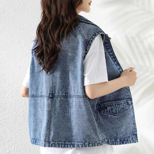 ຄົນອັບເດດ: Casual Denim Vest ເຄື່ອງນຸ່ງຫົ່ມດູໃບໄມ້ລົ່ນຂອງແມ່ຍິງ 2024 ພາກຮຽນ spring ແລະດູໃບໄມ້ລົ່ນບ້ານມອມໃຫມ່ vest ສັ້ນ Jacket ສັ້ນ