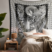 India imported pure cotton handmade hanging cloth black and white angel mandala ins Nordic live background bedside tapestry