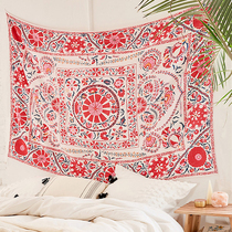  Nordic ins net celebrity hanging cloth red and black flowers Bohemian tapestry shaking sound live background cloth bed and breakfast decoration