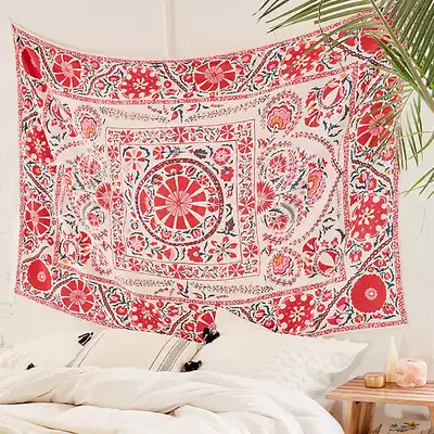 Nordic ins Net red cloth red and black flowers Bohemia tapestry trembles live background cloth homestay decoration