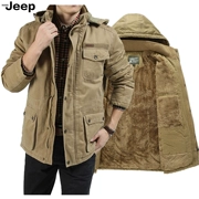 Xe jeep che chắn mùa đông nam áo khoác cotton dài nam cộng với áo khoác nhung dày cotton lỏng XL bố mặc quần áo cotton giản dị