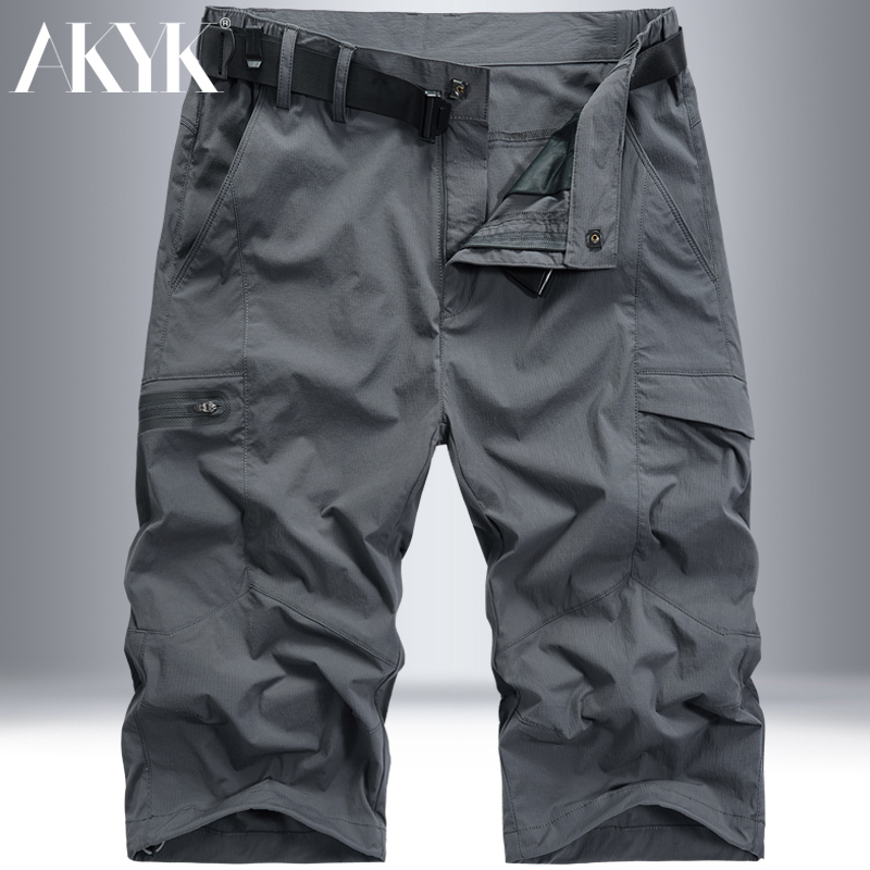 Quick-Drying Men's Summer Thin Stretch Breathable Loose Straight-Leg Large Size Outdoor Casual Sports Pants 7/8 Length Pants