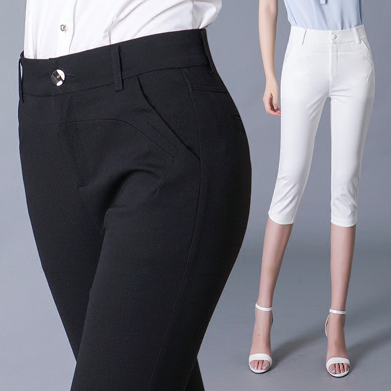 Cropped Pants Women's Clothing 2025 Summer New High Waist Elastic Large Size Pencil Pants Women's Casual 7-Point Pants Thin Mid-Pants
