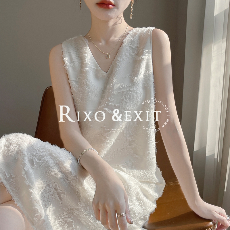 Rixo Exit French-Style High-End Exquisite V-Neck Spaghetti Strap Dress, Summer Loose-Fitting, Elegant and Luxurious Tank Dress